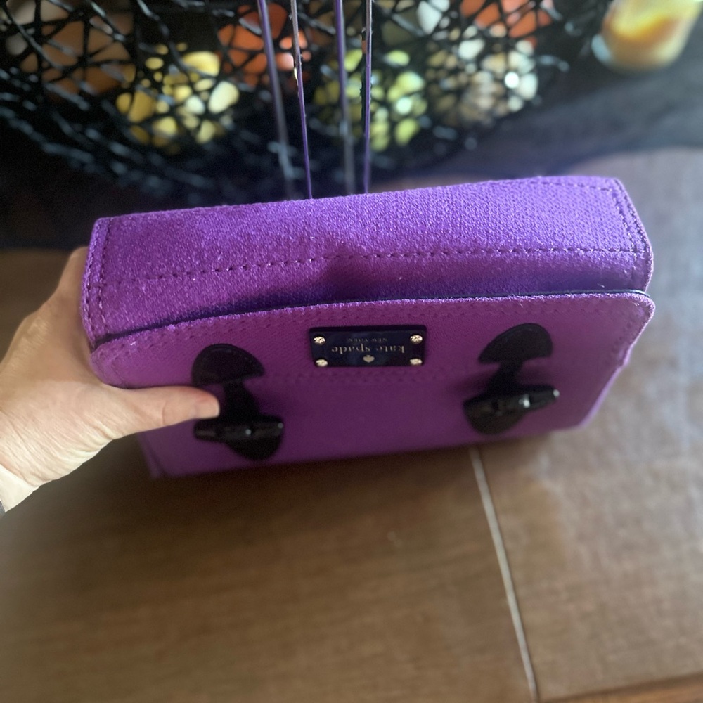 Kate Spade Purple Tweed & Black Patent Leather Toggle Accent Crossbody Rare EUC - Picture 10 of 12